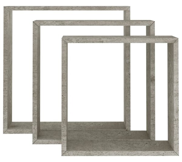3 db betonszürke fali kockapolc