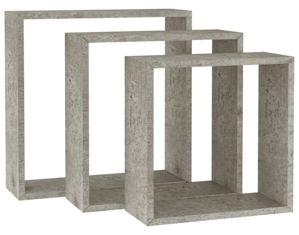 3 db betonszürke fali kockapolc