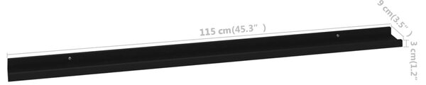 2 db fekete fali polc 115 x 9 x 3 cm