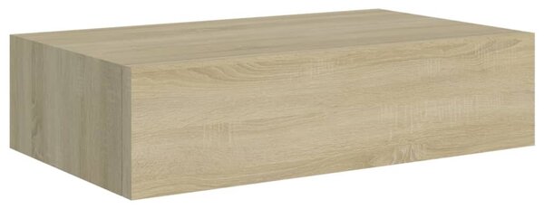 2 db tölgyszínű MDF falra szerelhető fiókos polc 40x23,5x10 cm