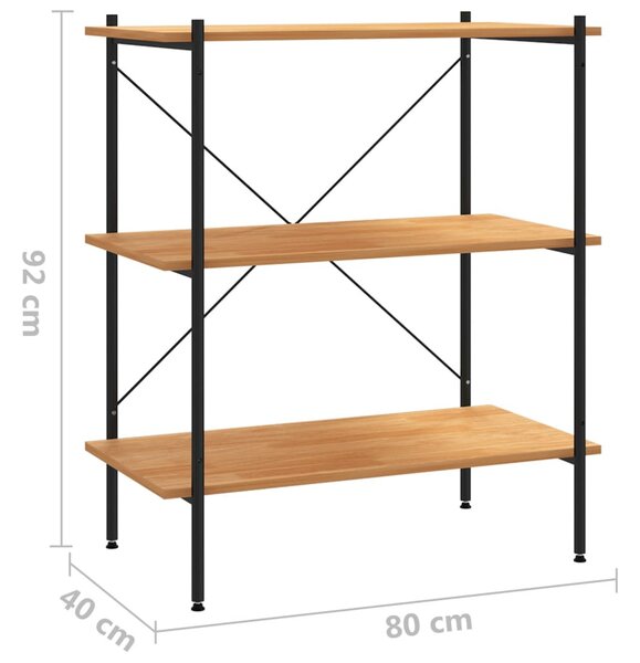3-szintes fekete és tölgyfa polcrendszer 80 x 40 x 92 cm