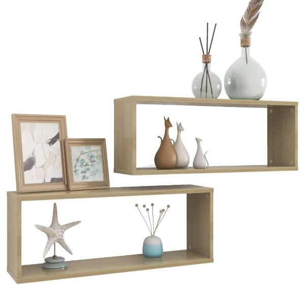 2 db sonoma tölgy szerelt fa négyszögű fali polc 60x15x23 cm