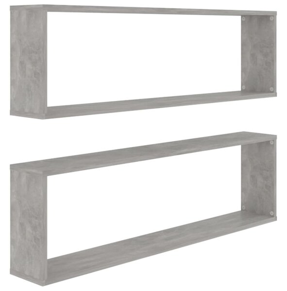 2 db betonszürke szerelt fa fali polc 100 x 15 x 30 cm