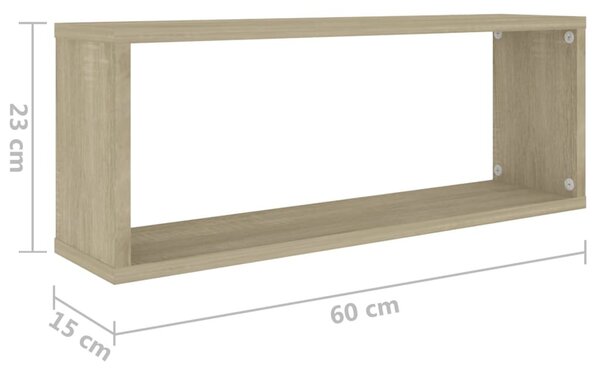 2 db sonoma tölgy szerelt fa négyszögű fali polc 60x15x23 cm