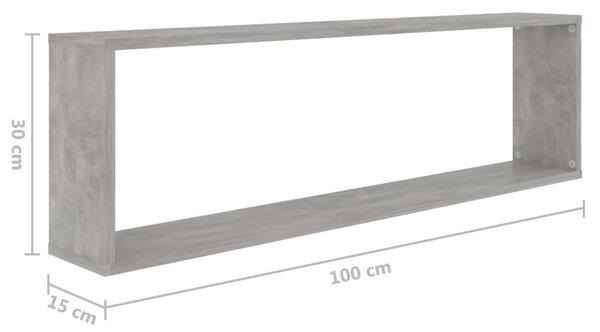 2 db betonszürke szerelt fa fali polc 100 x 15 x 30 cm