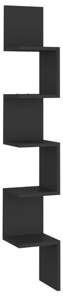 Fekete szerelt fa fali sarokpolc 20 x 20 x 127,5 cm