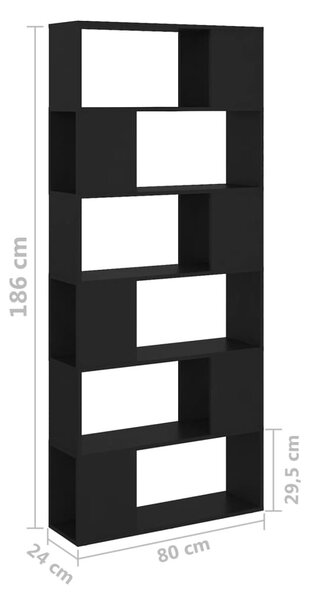 Fekete szerelt fa térelválasztó könyvszekrény 80 x 24 x 186 cm