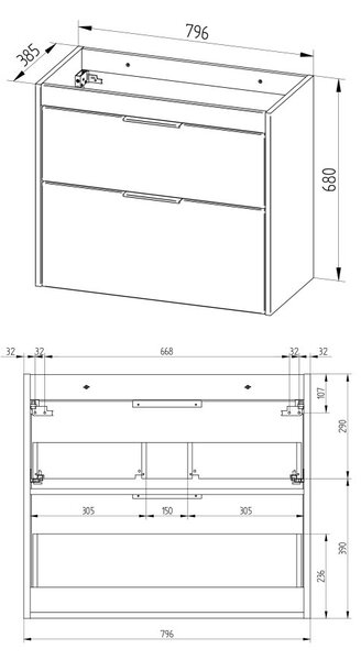 Mereo, Mereo Vigo, fürdőszobaszekrény kerámia mosdóval 81 cm, fehér, MER-CN312