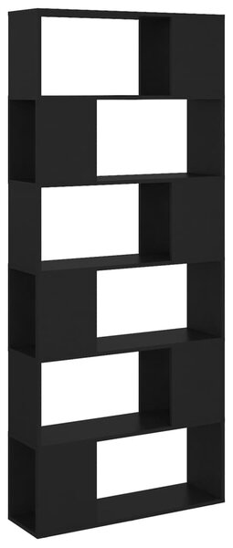 Fekete szerelt fa térelválasztó könyvszekrény 80 x 24 x 186 cm