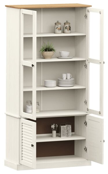 VIGO fehér üvegvitrines tömör fenyőszekrény 85x35x170 cm