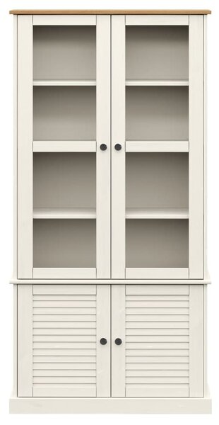 VIGO fehér üvegvitrines tömör fenyőszekrény 85x35x170 cm