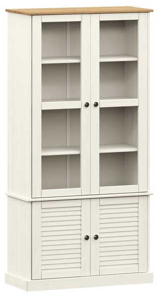 VIGO fehér üvegvitrines tömör fenyőszekrény 85x35x170 cm