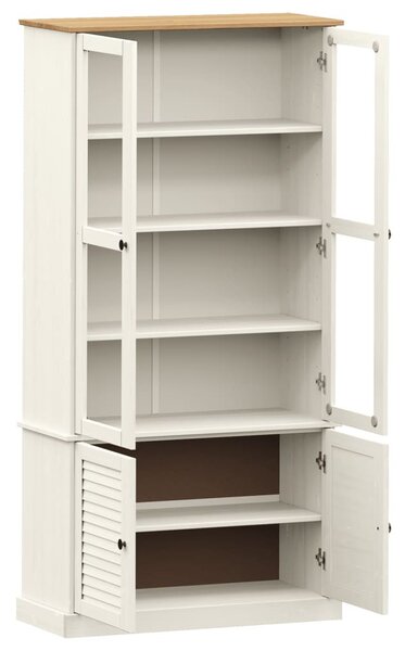VIGO fehér üvegvitrines tömör fenyőszekrény 85x35x170 cm