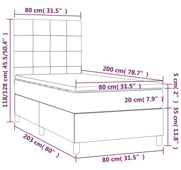 VidaXL LED-es Bársony Ágy - 80x200 cm