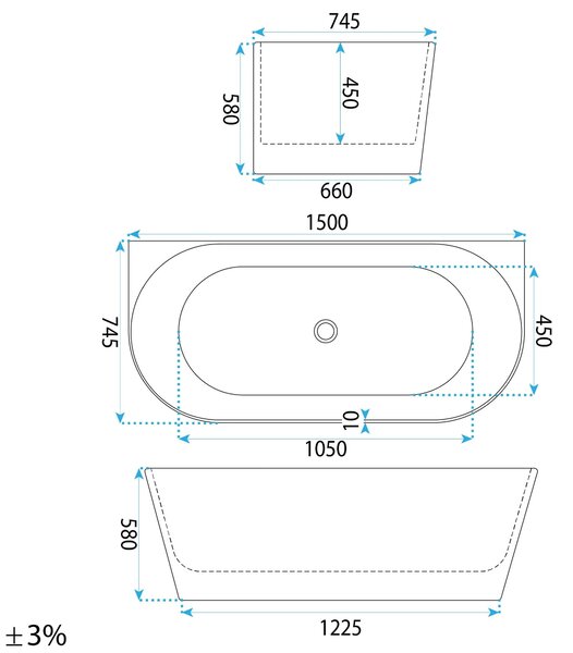 Fürdőkád CAPRI SLIM 150cm