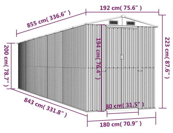 VidaXL Kerti Fészer - Acél - 192x855x223 cm