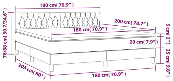 Sötétszürke bársony rugós és led-es ágy matraccal 180x200 cm