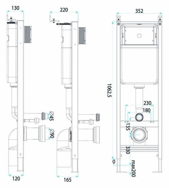 Beépíthető WC Tartókeret Szett Slim 024N HD Chrome Nyomólappal