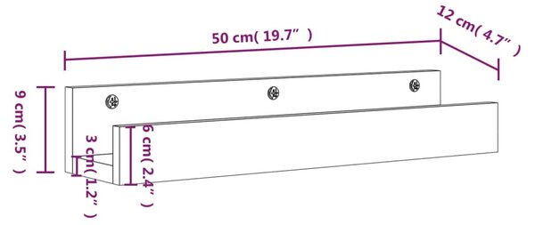 2 db tömör fenyőfa fali polc 50 x 12 x 9 cm