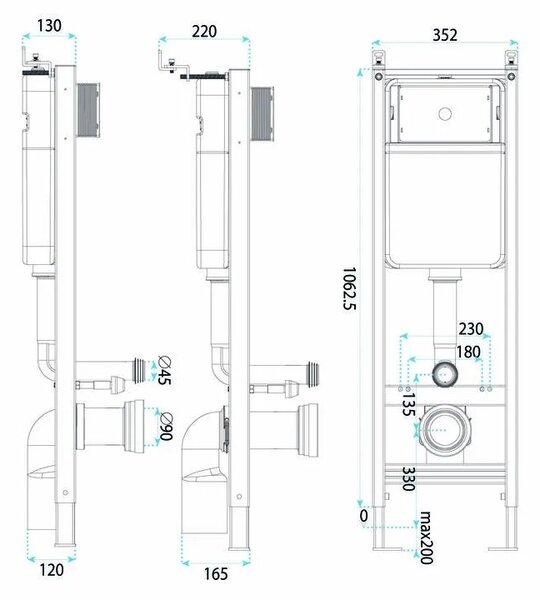 Beépíthető WC Tartókeret Szett Slim 024N HD Black Nyomólappal