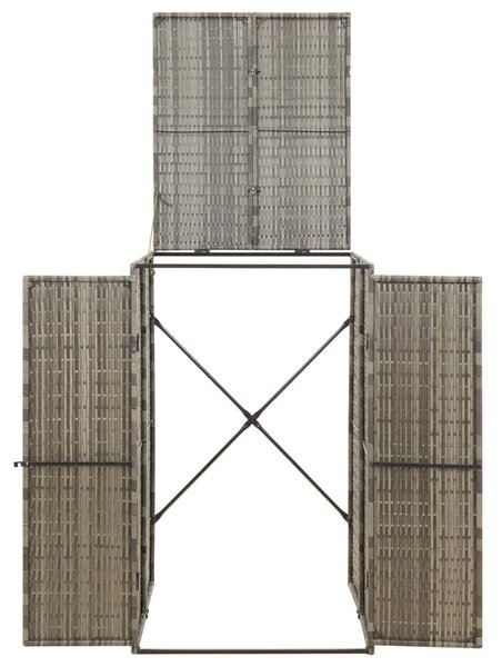 Szürke polyrattan kerekes kukatároló fészer 70 x 80 x 117 cm