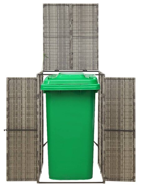 Szürke polyrattan kerekes kukatároló fészer 70 x 80 x 117 cm