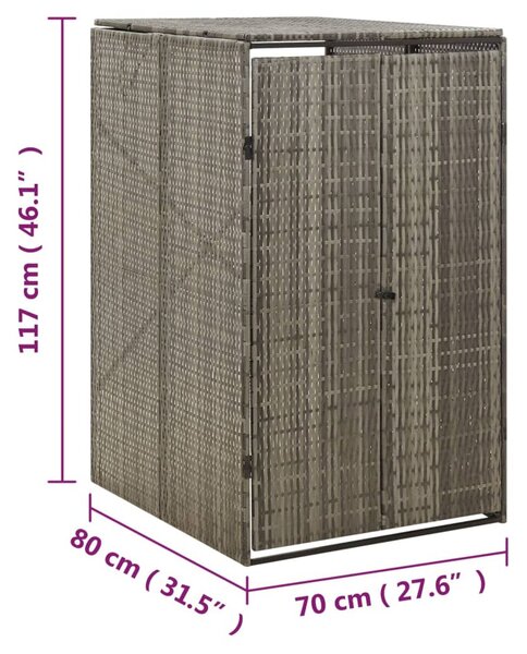 Szürke polyrattan kerekes kukatároló fészer 70 x 80 x 117 cm