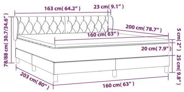 VidaXL sötétszürke bársony rugós ágy matraccal 160x200 cm