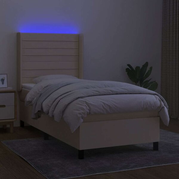 VidaXL LED-es Ágy - Rugós Matraccal - Krémszínű - 90x200 cm