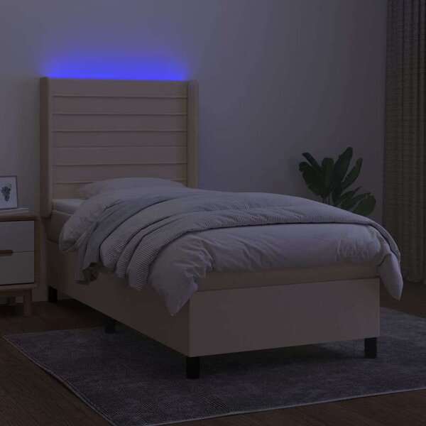 VidaXL LED-es Ágy - Rugós Matraccal - Krémszínű - 90x200 cm