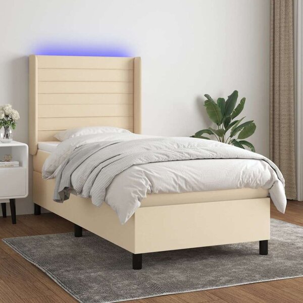 VidaXL LED-es Ágy - Rugós Matraccal - Krémszínű - 90x200 cm