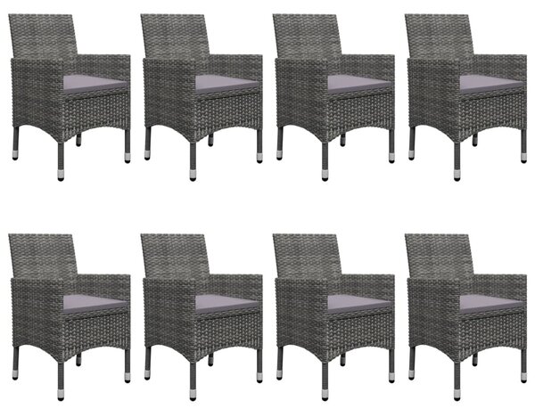 9 részes szürke polyrattan és üveg kerti étkezőgarnitúra