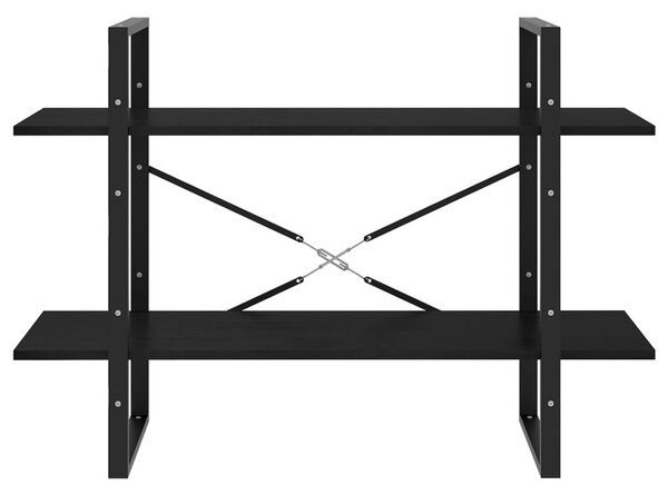 2-szintes fekete tömör fenyőfa könyvszekrény 100 x 30 x 70 cm