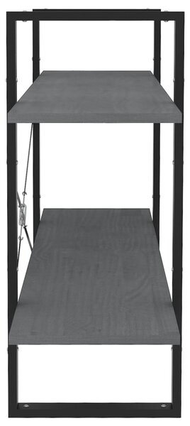Kétszintes szürke tömör fenyőfa könyvszekrény 100 x 30 x 70 cm