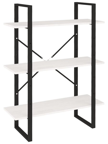 Háromszintes fehér tömör fenyőfa könyvszekrény 80 x 30 x 105 cm