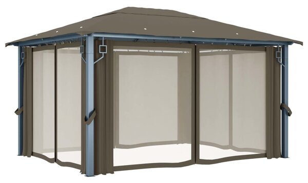 Tópszínű alumíniumpavilon függönnyel/LED fényfüzérrel 4 x 3 m