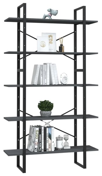 Ötszintes szürke fenyőfa könyvszekrény 100 x 30 x 175 cm