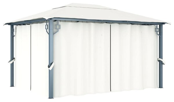 Krémszínű alumíniumpavilon függönnyel/LED fényfüzérrel 4 x 3 m