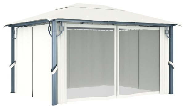 Krémszínű alumíniumpavilon függönnyel/LED fényfüzérrel 4 x 3 m