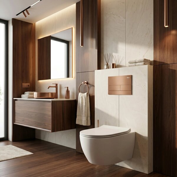 Beépíthető WC Tartókeret Szett Slim 024N T Brush Copper Nyomólappal