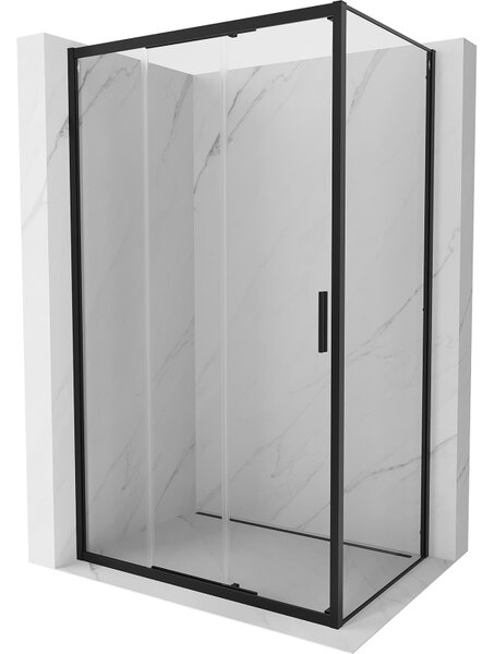 Mexen Exo, tolóajtós zuhanykabin, 80 cm-es ajtó + 75 cm-es oldalfal, átlátszó üveg, fekete, 8153-080-075-70-00