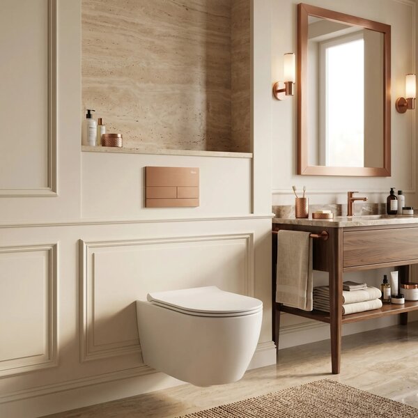 Beépíthető WC Tartókeret Szett Slim 024N T Brush Copper Nyomólappal