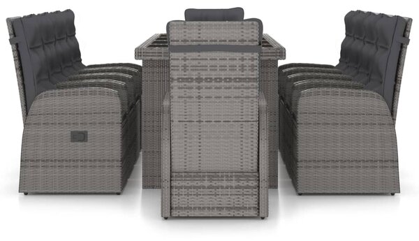 11 részes szürke polyrattan kültéri étkezőszett párnákkal