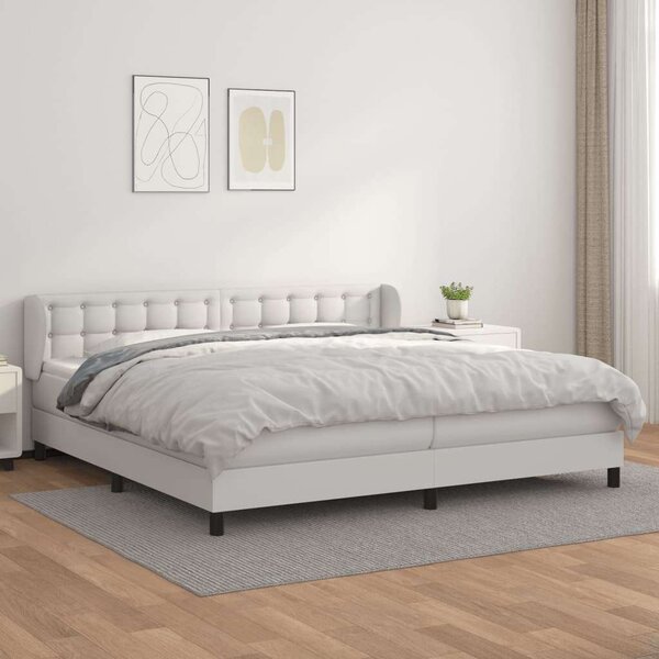 VidaXL fehér műbőr rugós ágy matraccal 200 x 200 cm