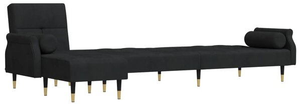 Fekete L-alakú bársony kanapéágy 271x140x70 cm