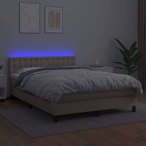 VidaXL Ágy - Cappuccino Műbőr - 140x200 cm - LED-es