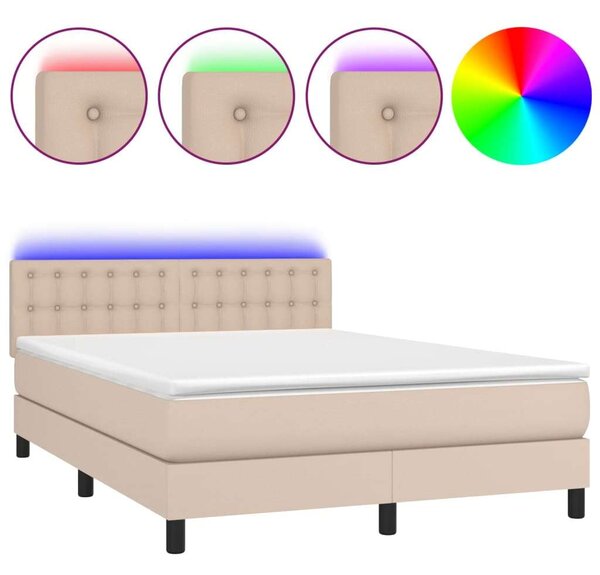 VidaXL Ágy - Cappuccino Műbőr - 140x200 cm - LED-es