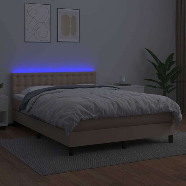 VidaXL Ágy - Cappuccino Műbőr - 140x200 cm - LED-es