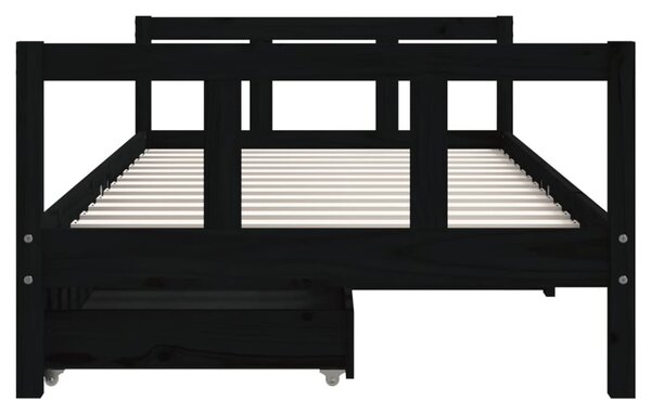 Fekete tömör fenyőfa gyerekágy keret fiókkal 90x190 cm