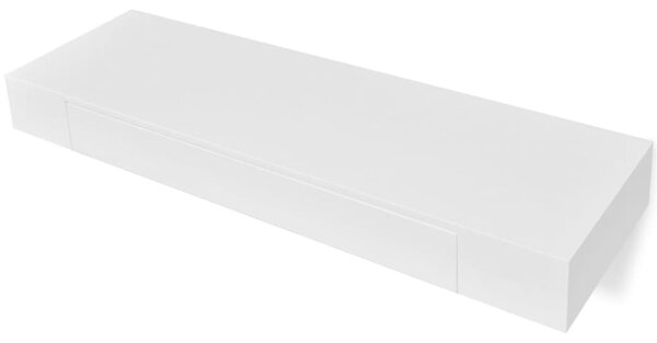 2 db fehér lebegő fali polc fiókkal 80 cm